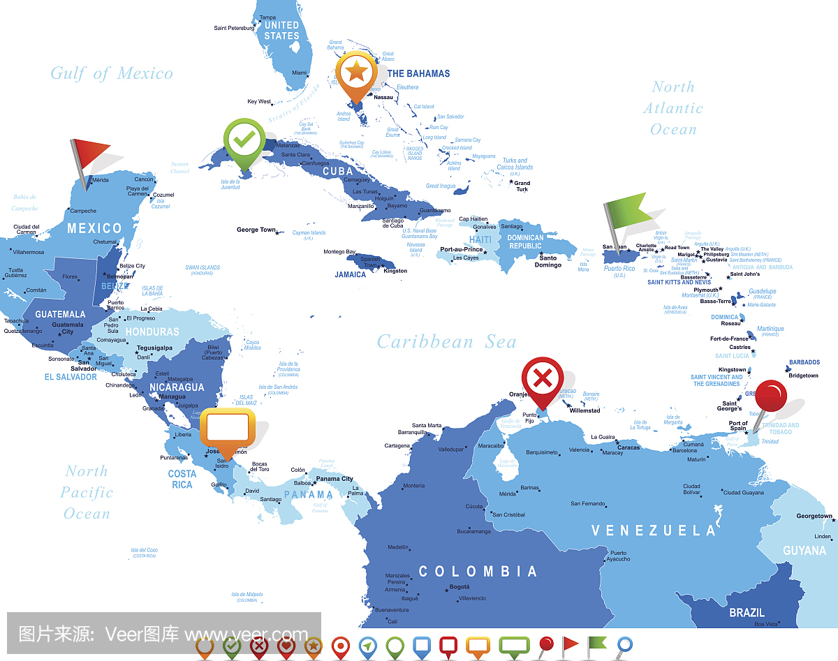 中美洲 - 地图和导航图标 - 插图