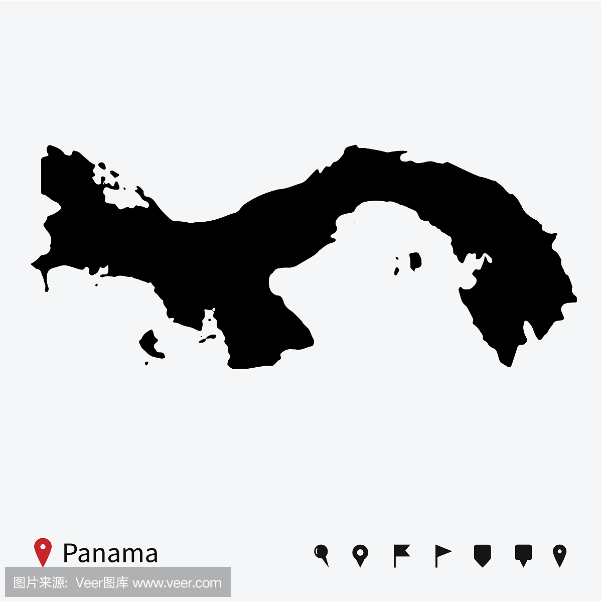 高详细的巴拿马矢量地图导航引脚。