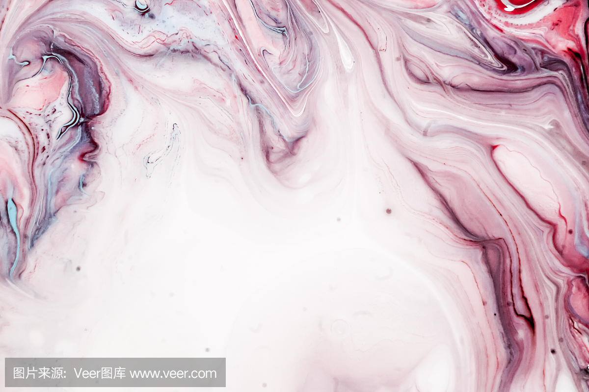 抽象绘画背景的壁纸,海报,卡片,邀请,网站。大理石效果。现代艺术品与大理石漩涡。流体艺术。混合白色,蓝色,棕色和粉红色涂料。