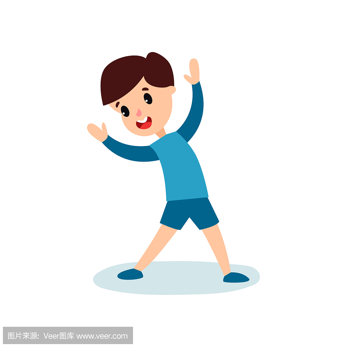 miling little boy character doing sport exercise, 