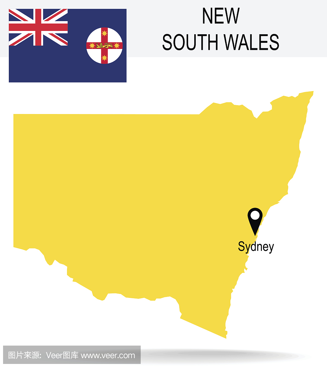 澳大利亚新南威尔士州地图和国旗