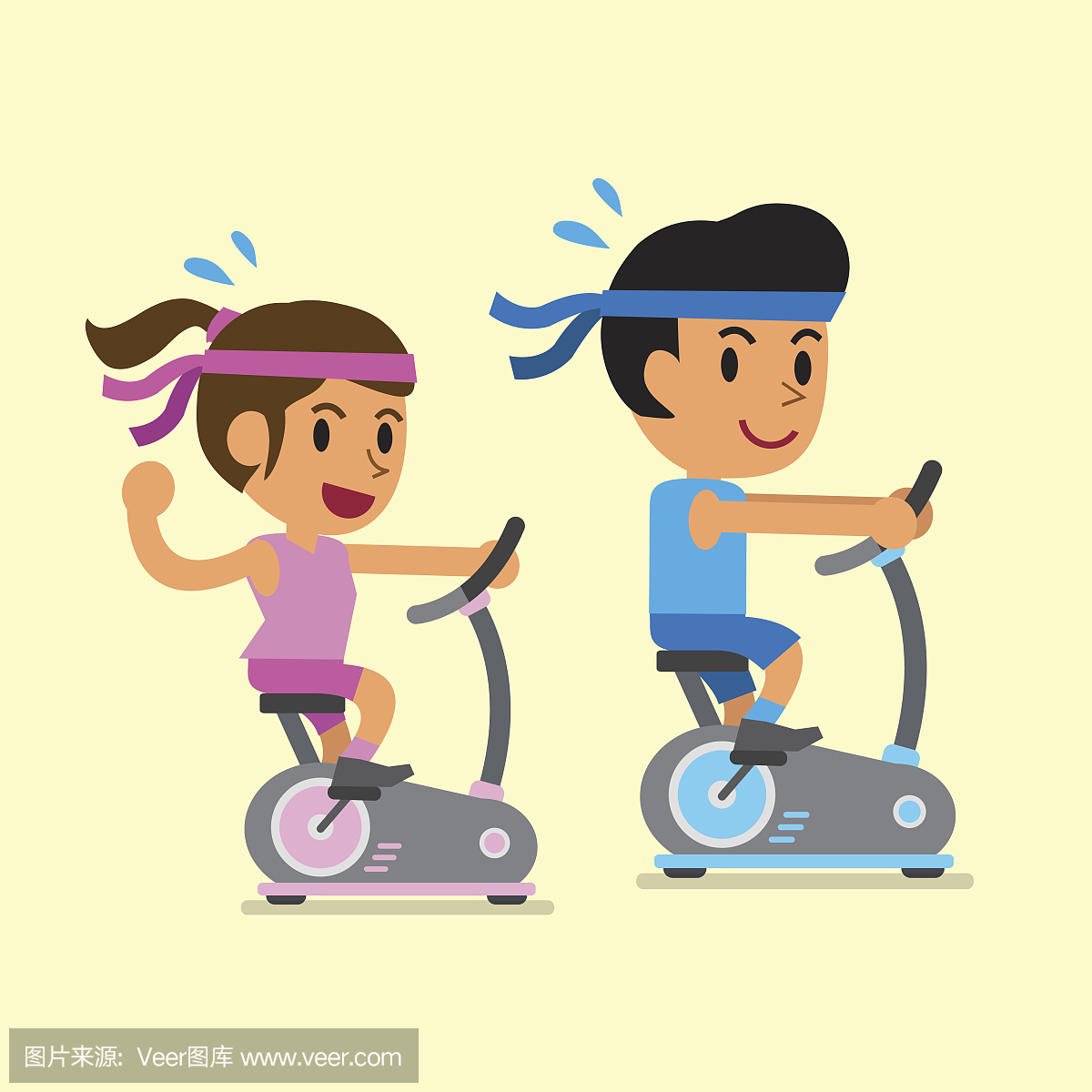 卡通一个男人和一个女人骑自行车