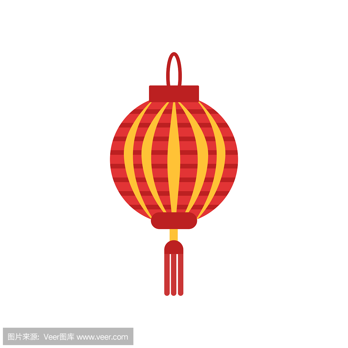 繁体中文纸灯笼与小流苏。圆形的灯。在红色和