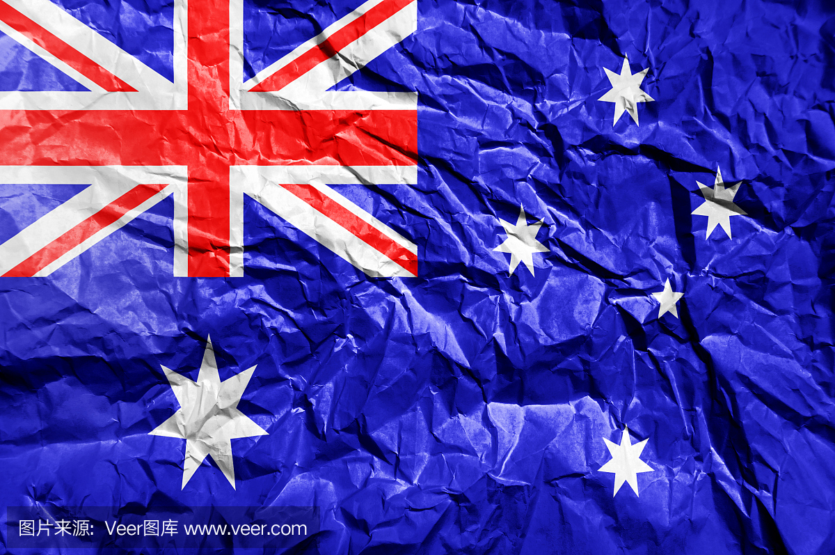 澳大利亚国旗画在皱巴巴巴的纸背景上