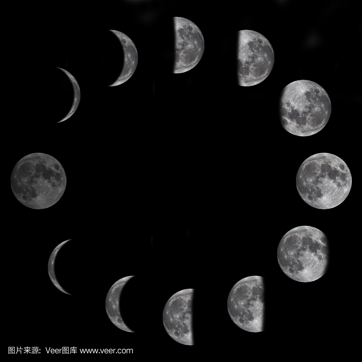 三种风格月相图矢量素材 Moon Phases – Free Vector Illustrations – 设计小咖