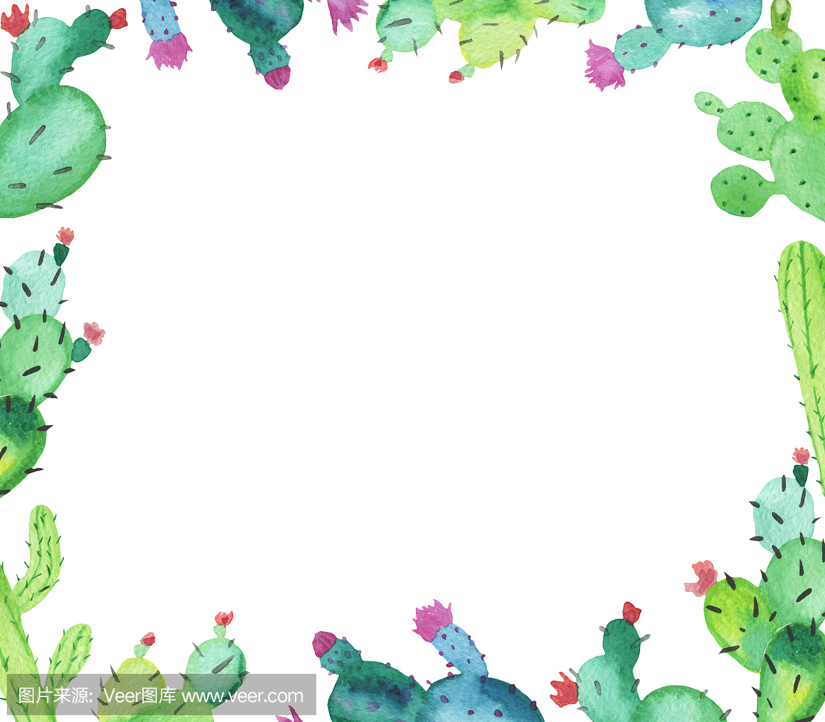 框架由手绘水彩仙人掌植物