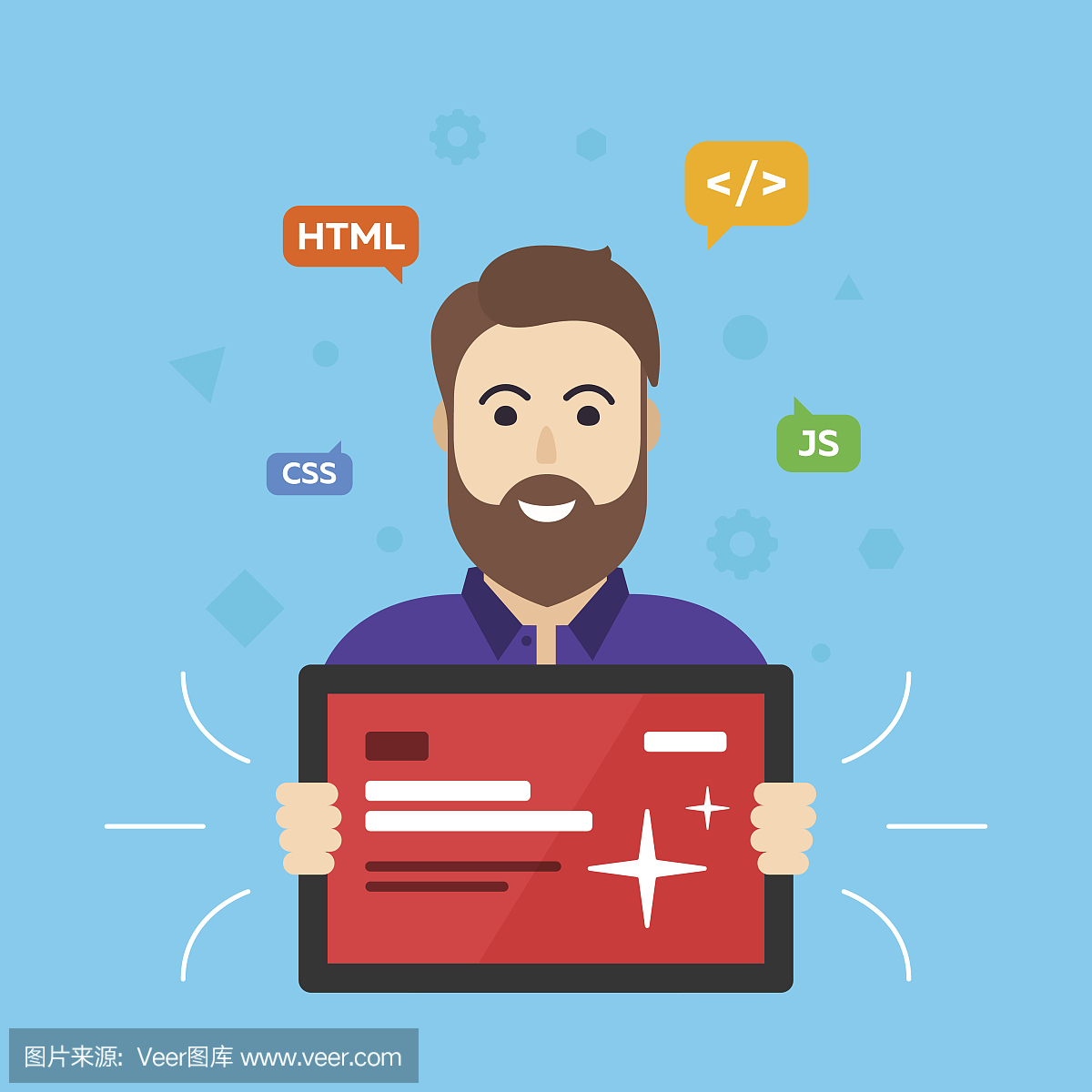 网站设计者。程序员。网站开发人员平矢量图