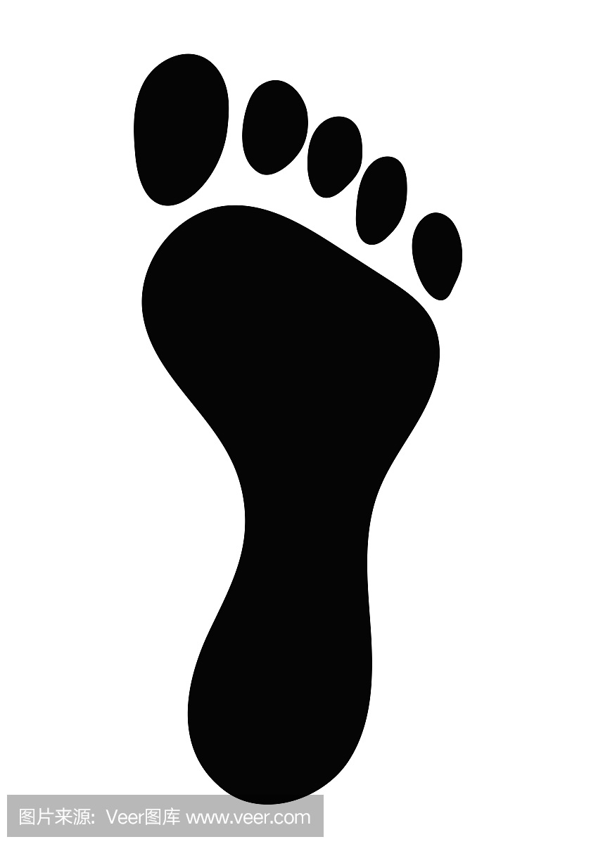 脚印。剪影模型脚的人。绘制在黑色,孤立的白