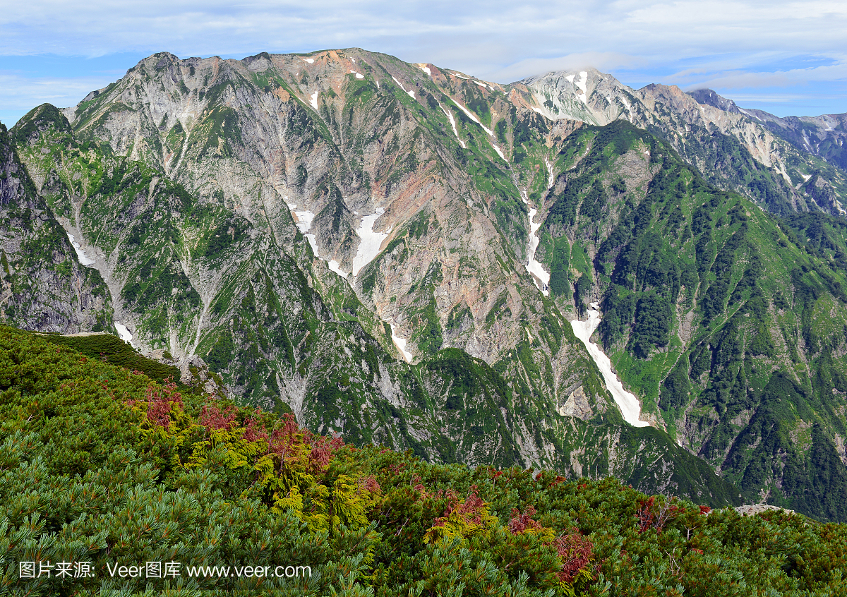 日本北阿尔卑斯山的高山地形,是日本徒步旅行