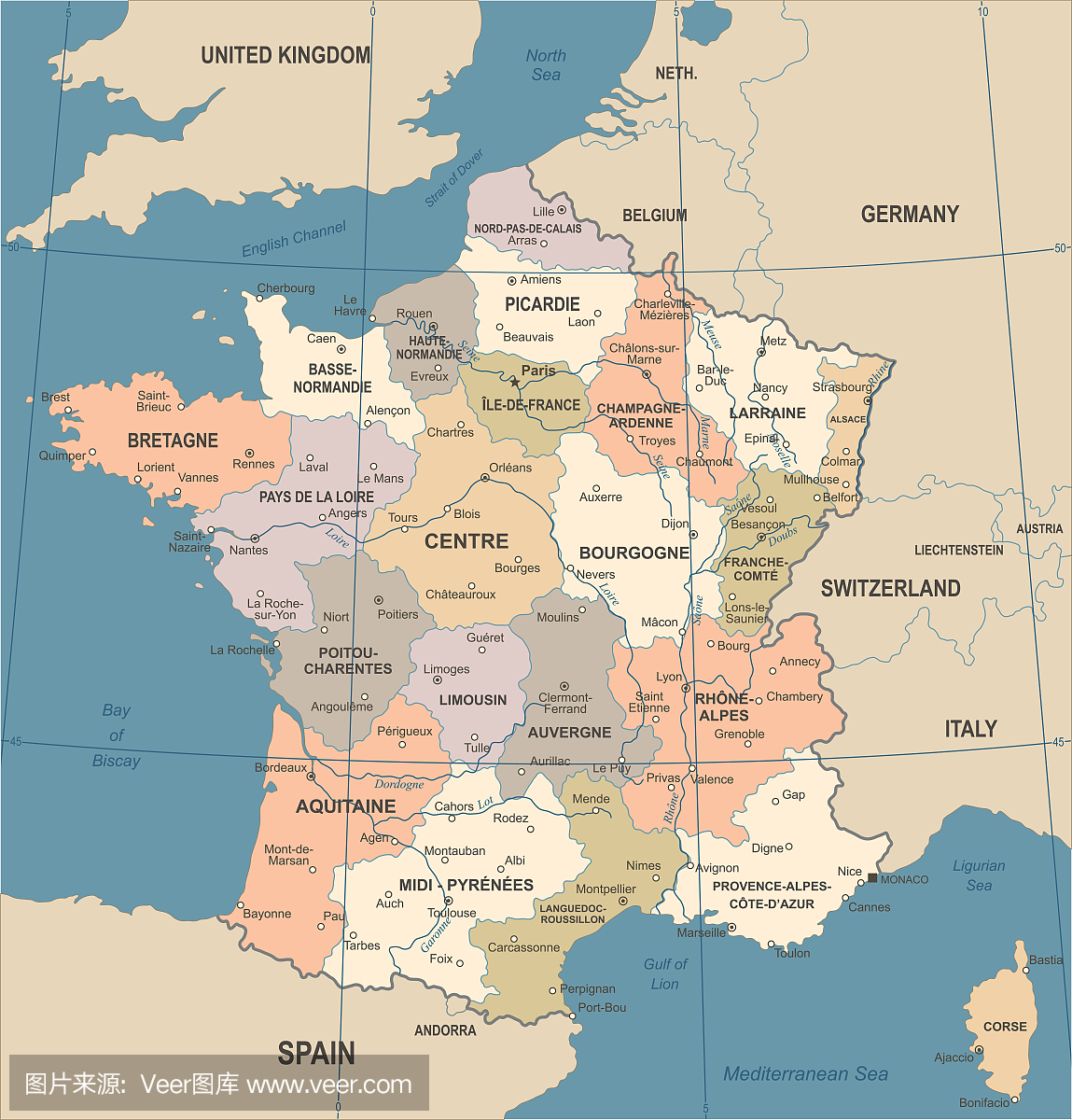 法国地图 - 葡萄酒矢量图