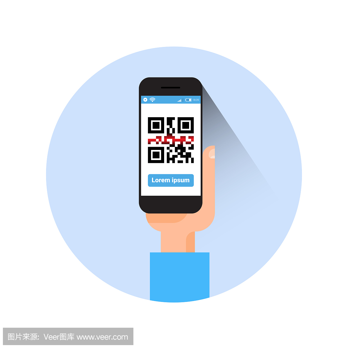 手里握着智能手机扫描QR码图标条码扫描与电