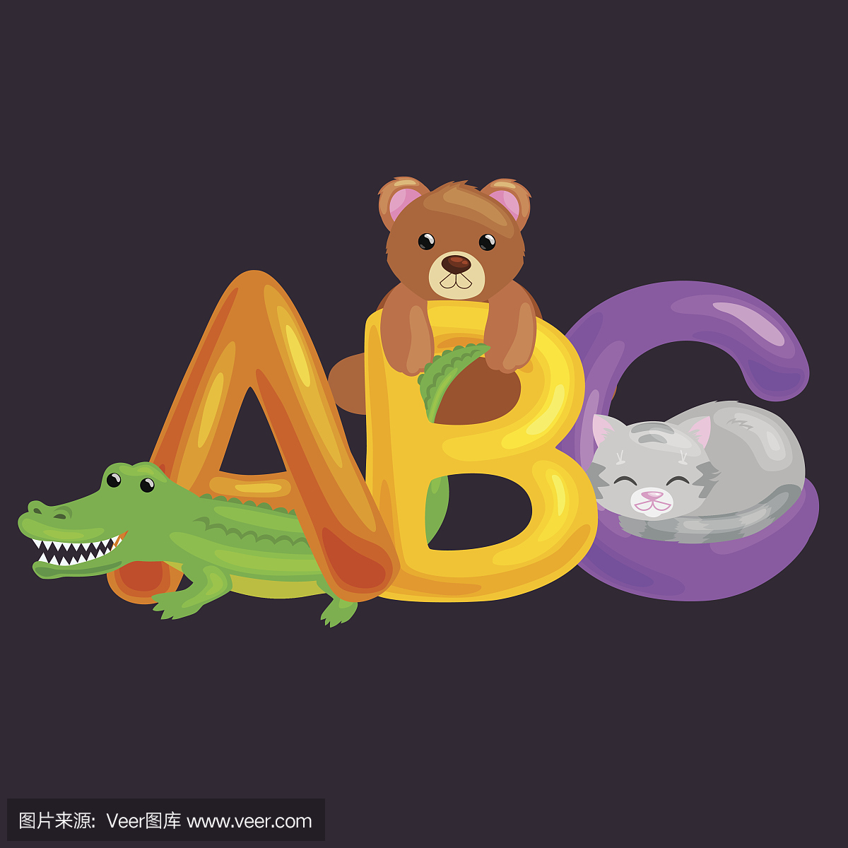 Abc动物信用于学校或幼儿园儿童字母教育