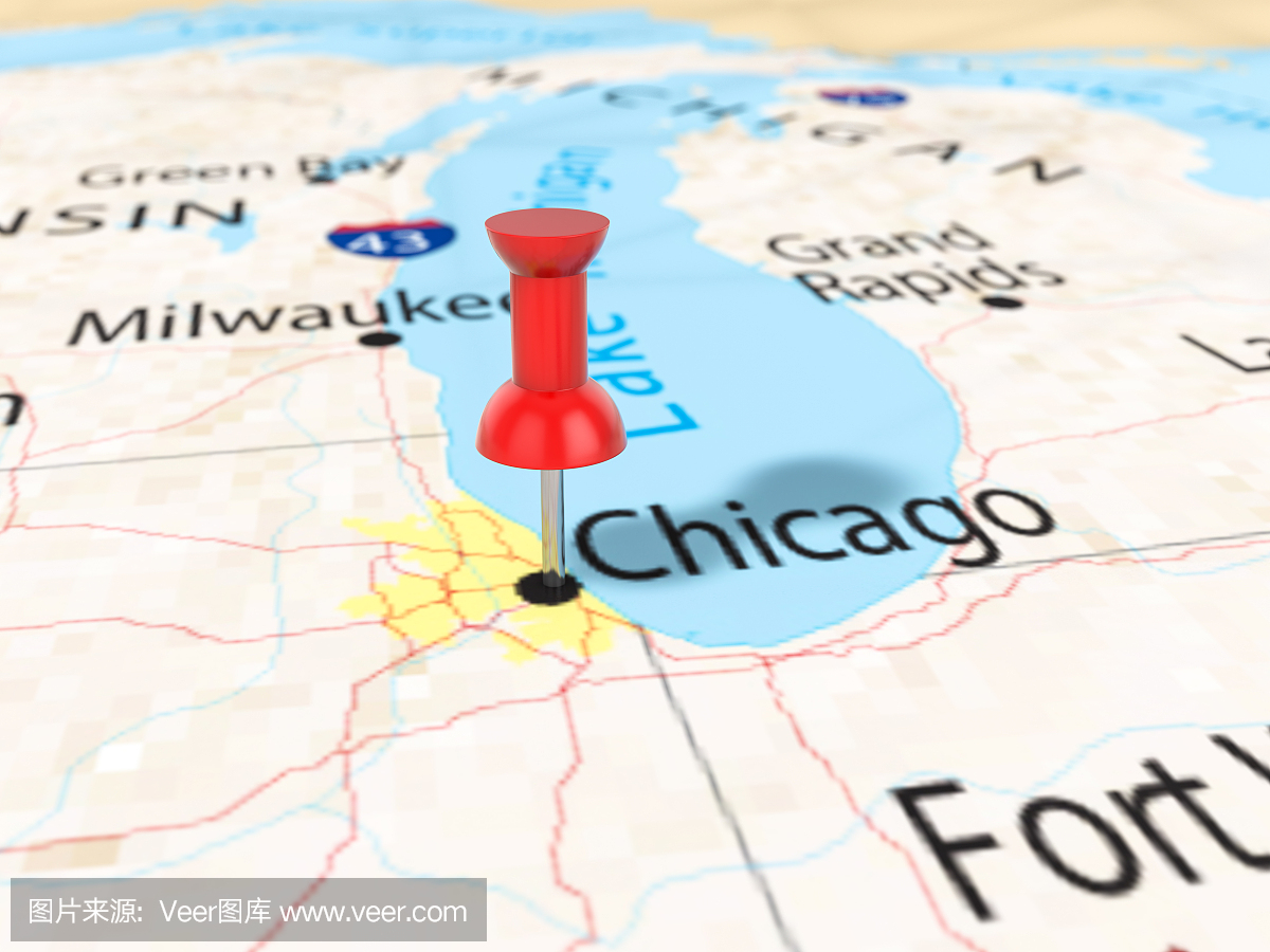 芝加哥地图上的图钉