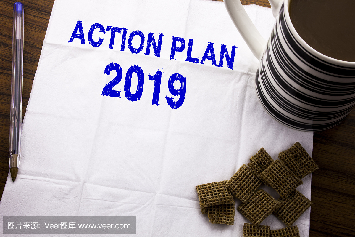 手写文本标题显示行动计划2019年。成功战略