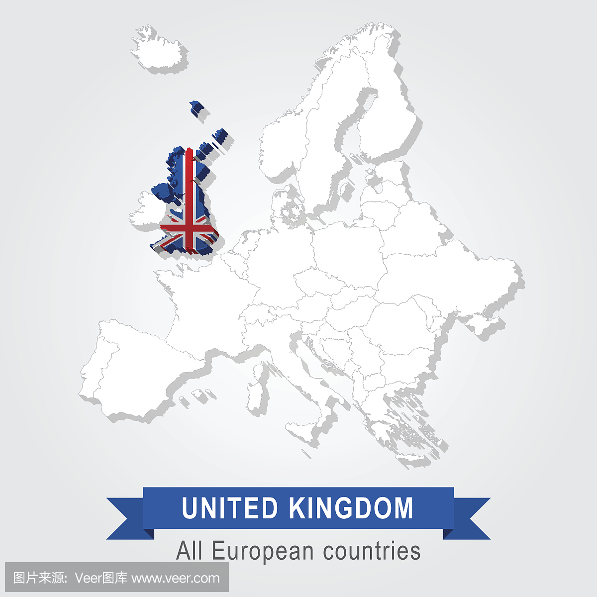 英国。欧洲行政图。
