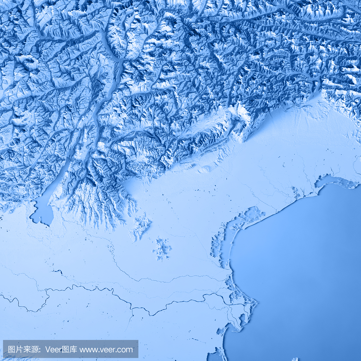 威尼托国家意大利3D渲染地形图蓝色