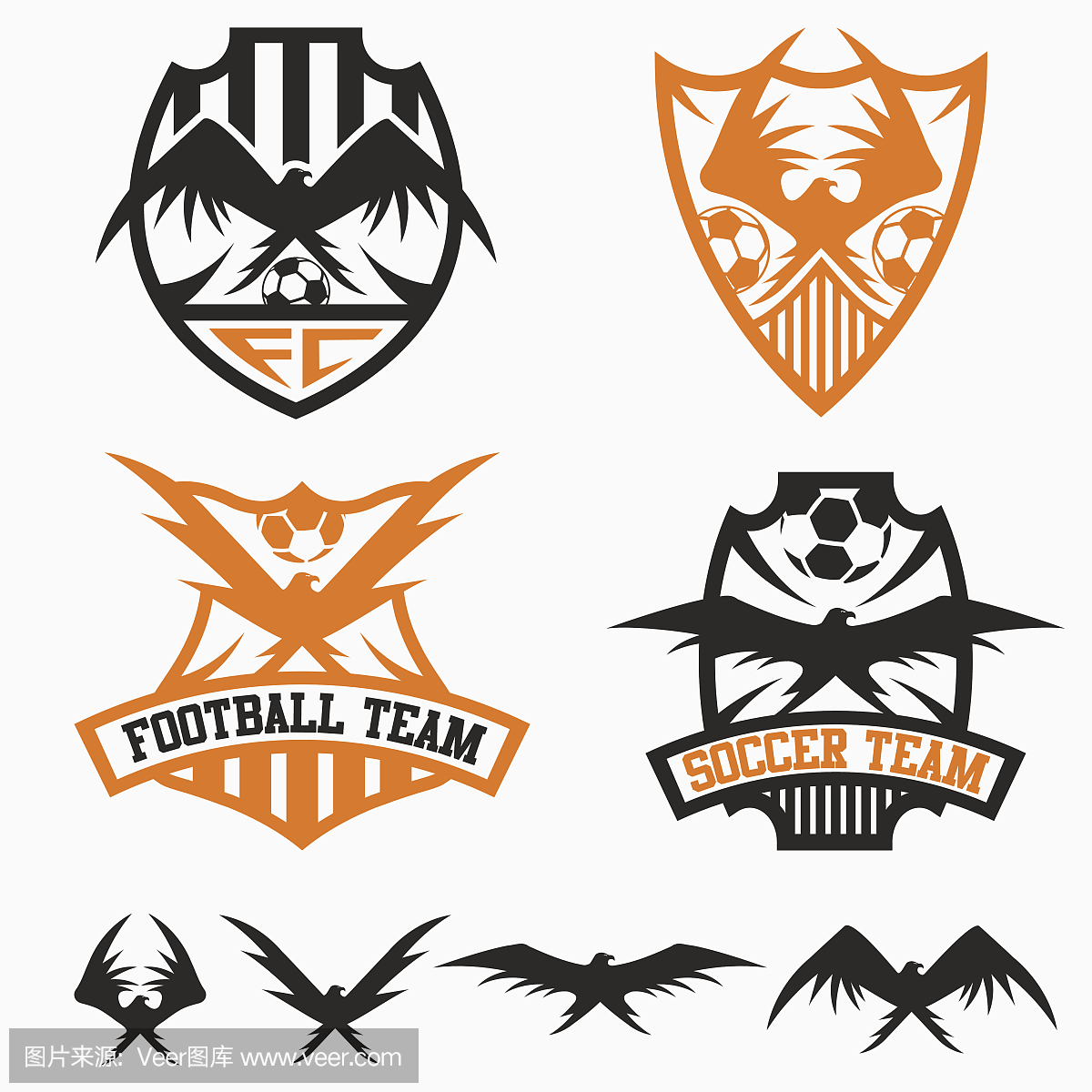 足球队冠设置与老鹰矢量设计模板