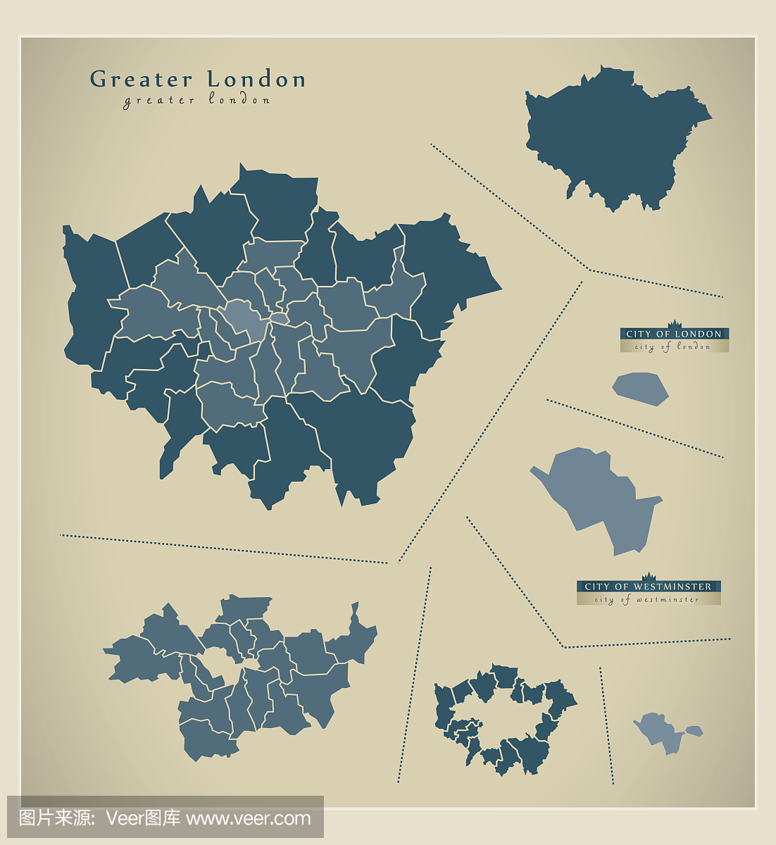 现代地图 - 大伦敦英国