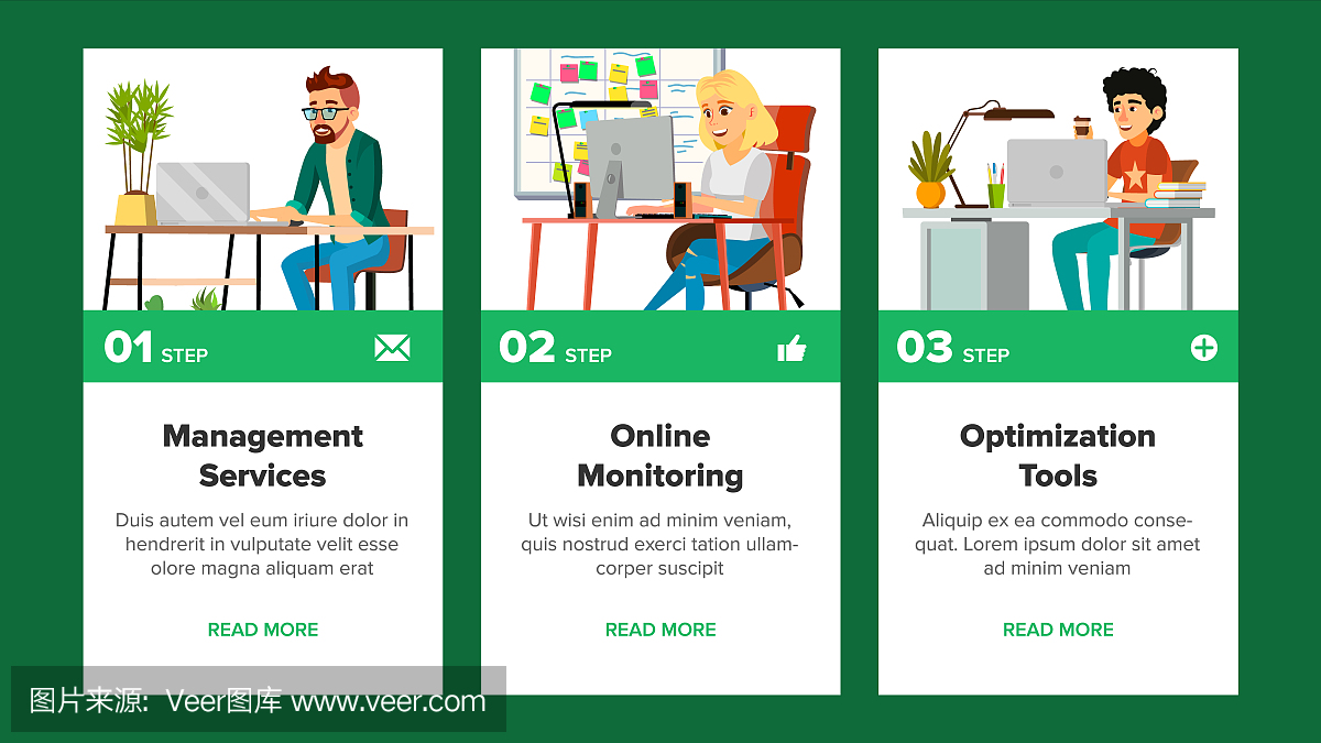网页横幅矢量。商业登陆。专业团队。卡通人物