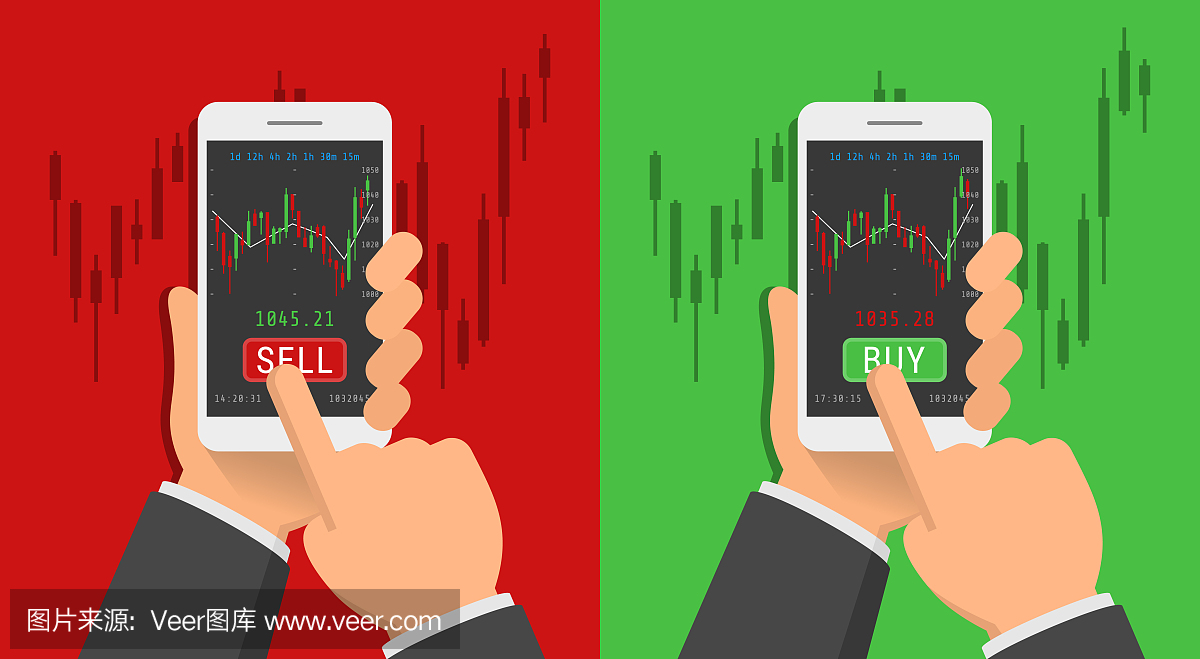 手拿着智能手机与股票交易所应用程序在屏幕上