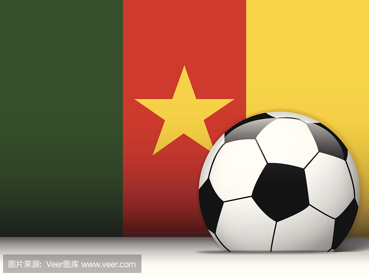 喀麦隆足球与国旗背景
