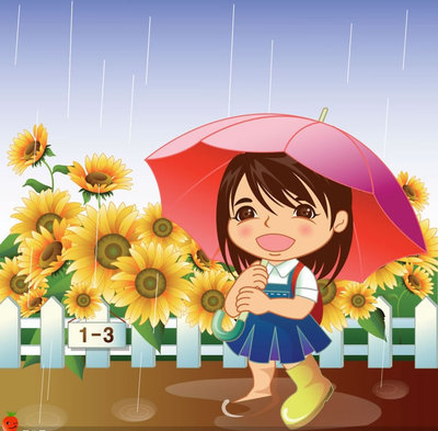 雨天打伞图片,儿童卡通可爱素材图片,儿童素-91kb