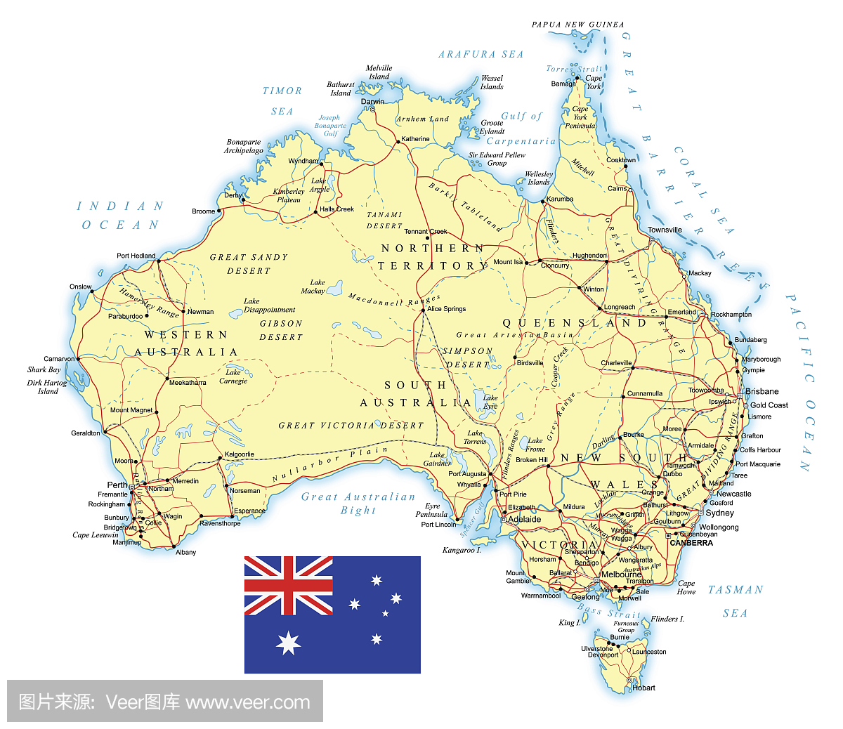 澳大利亚 - 详细的地形图 - 插图