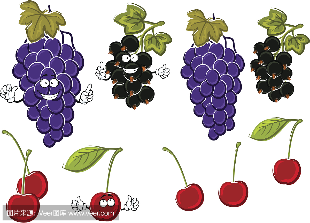 卡通葡萄,樱桃,黑醋栗水果