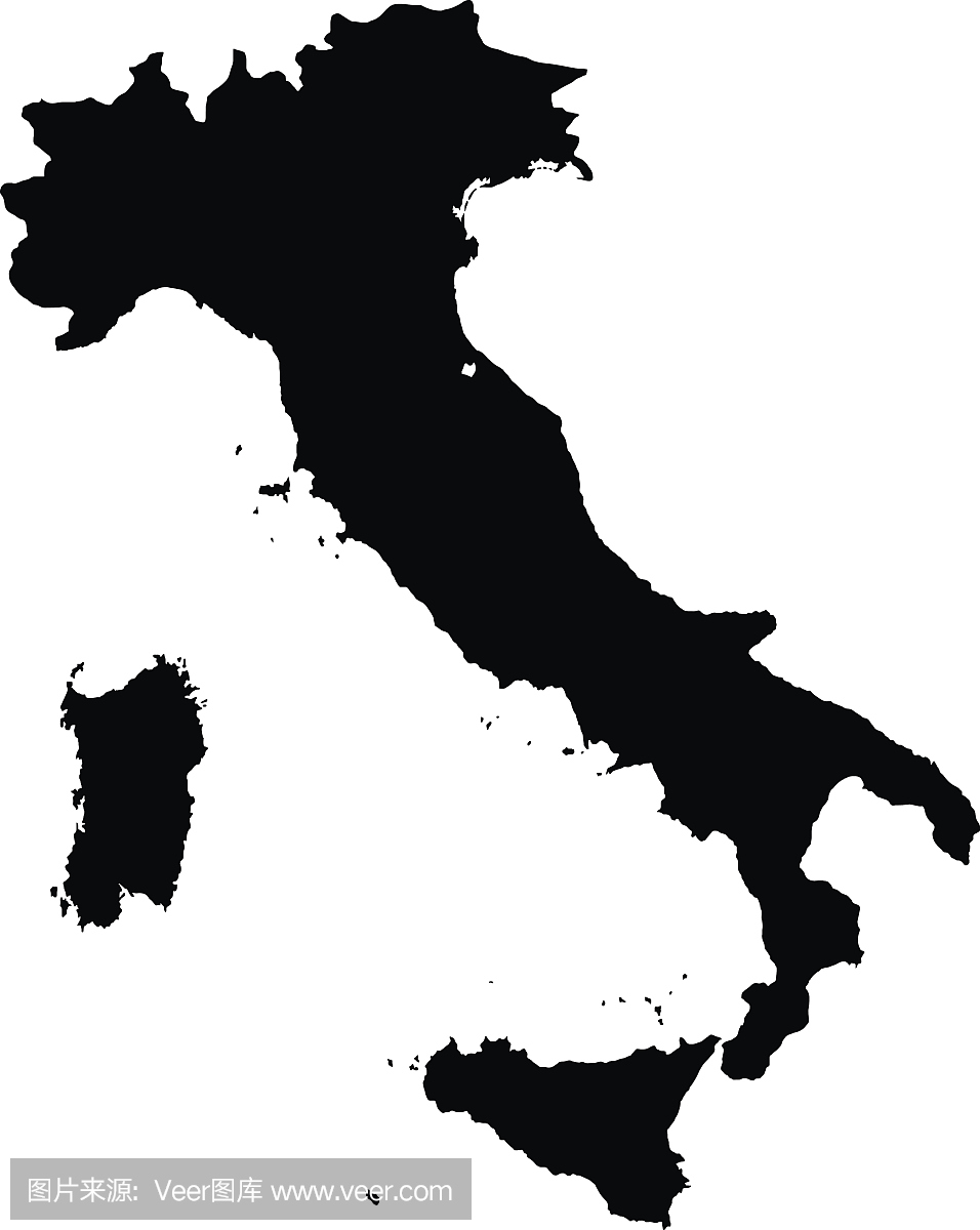 意大利地图在白色背景矢量图