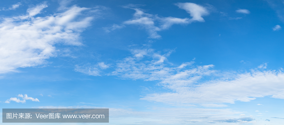 Panorama of blue sky background with white cl