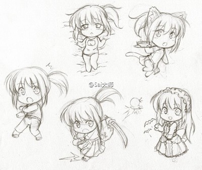 实用的绘画素材,萌萌哒q版动漫人物动作姿势-61kb