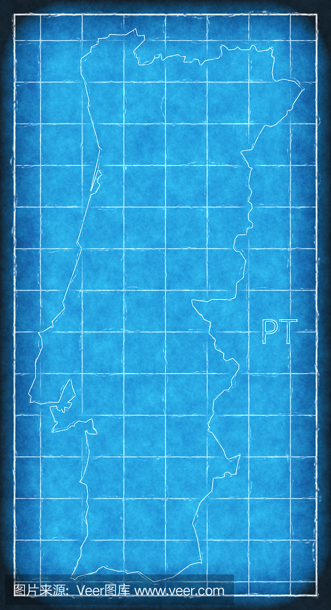 葡萄牙地图蓝色印刷品的插图剪影