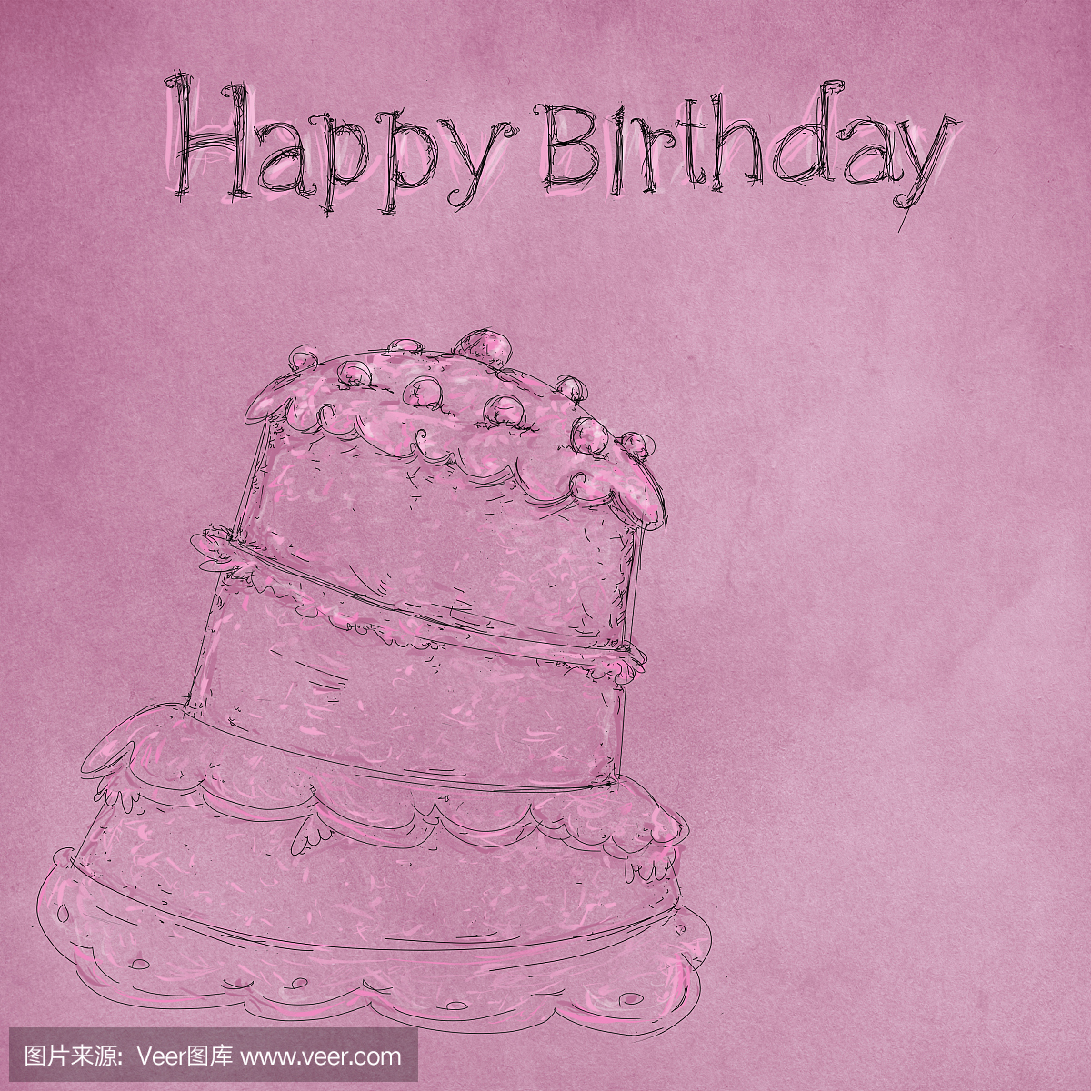 一个蛋糕画在彩色背景与生日写作