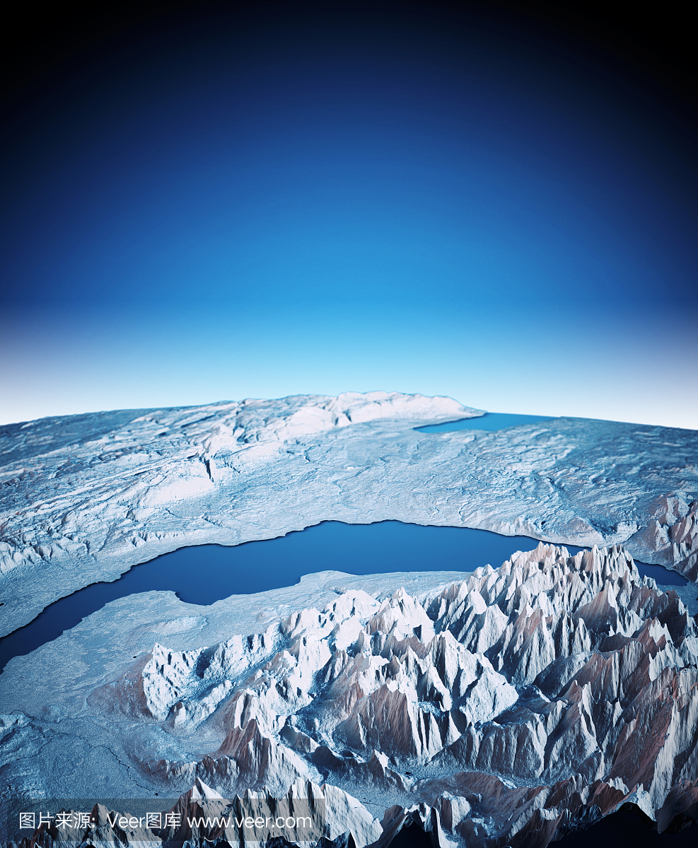 日内瓦湖三维渲染卫星地图地图垂直蓝色