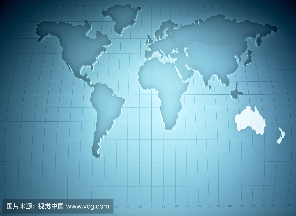 世界地图强调澳大利亚和新西兰