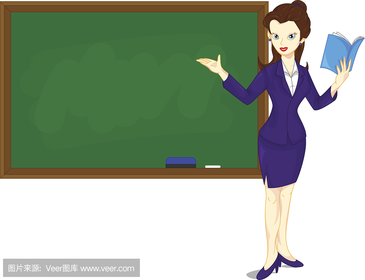 卡通女老师站在黑板旁边