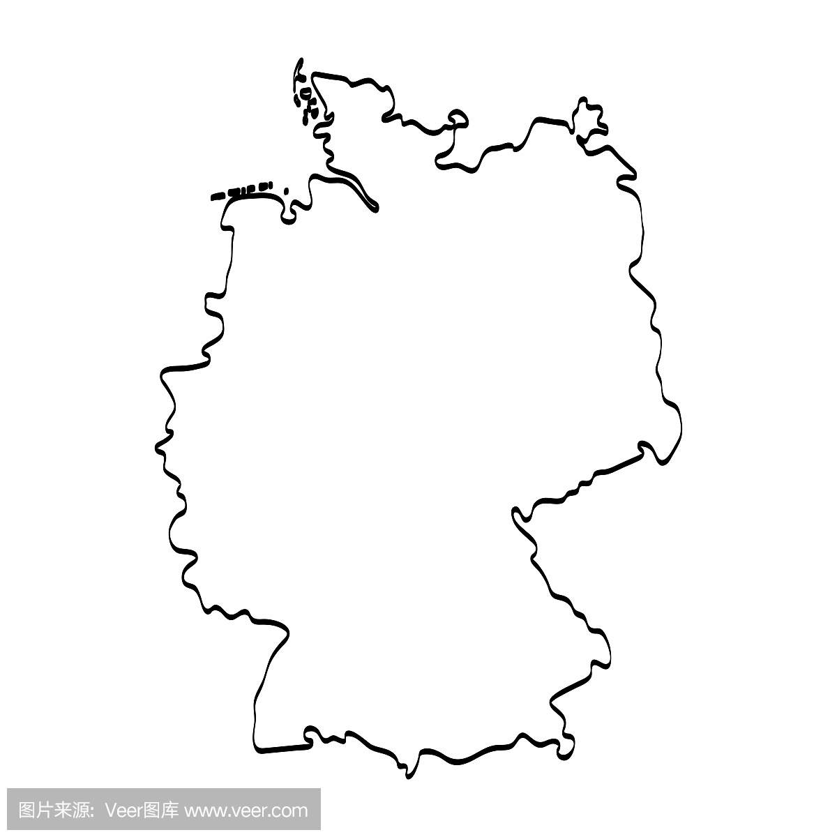 德国地图轮廓图形徒手画在白色背景上。矢量图
