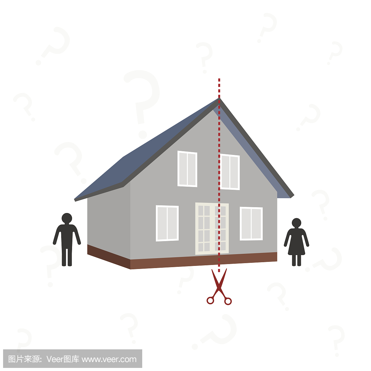 房子和虚线的切割 - 离婚后财产分割的概念