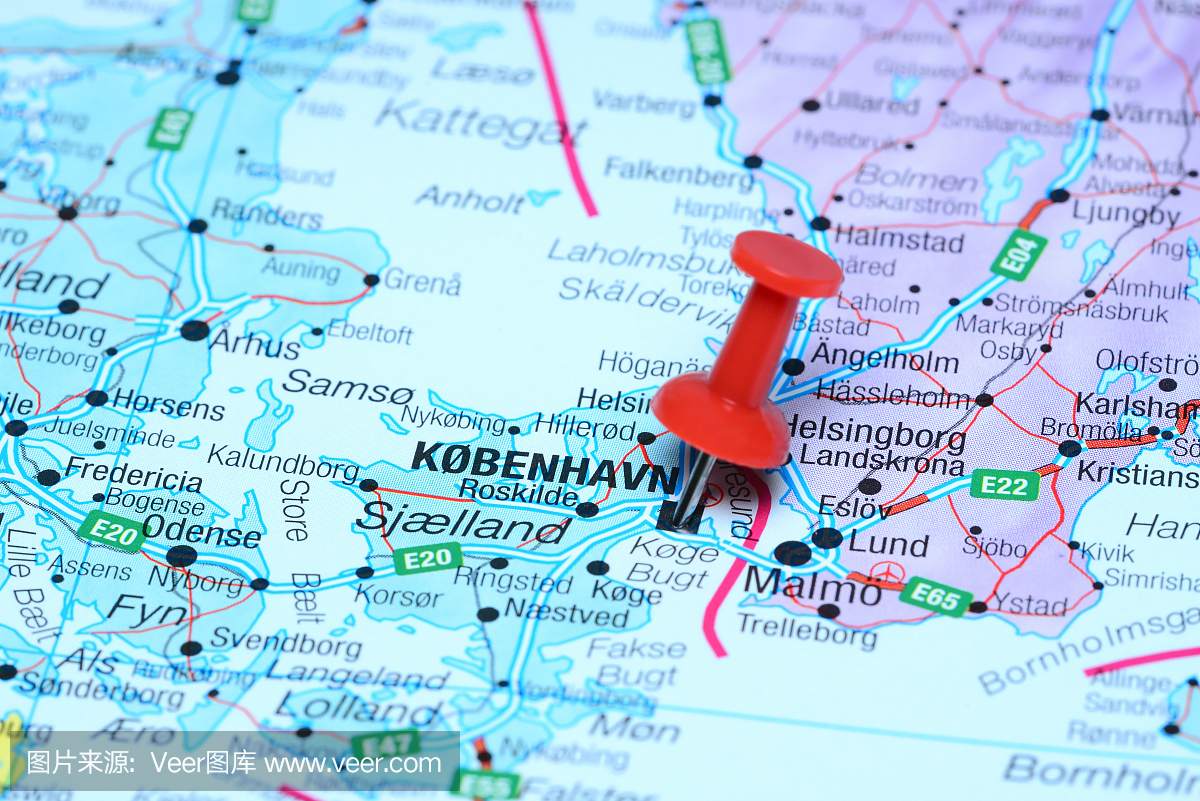 哥本哈根固定在欧洲地图上