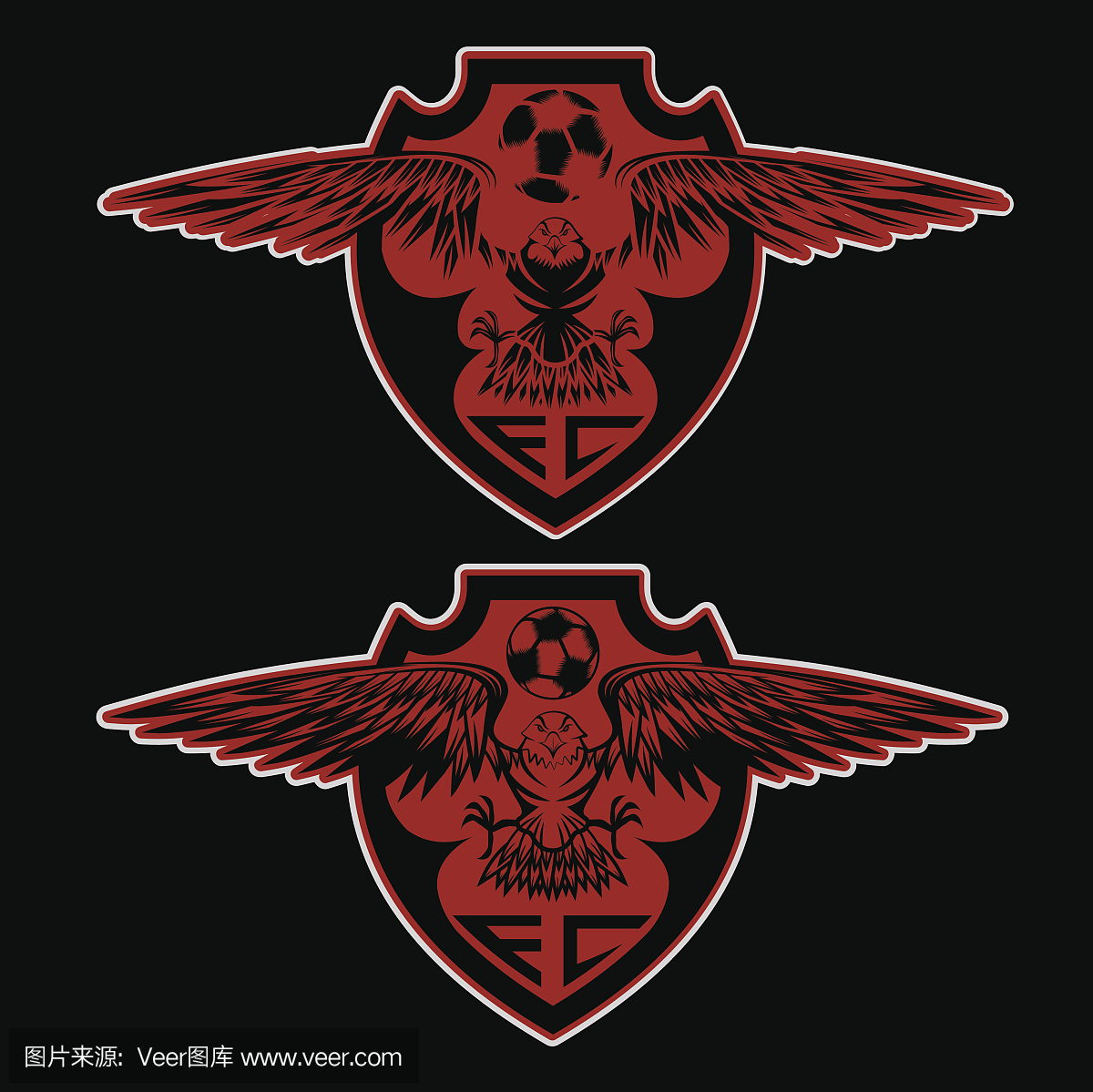 足球队冠设置与老鹰矢量设计模板