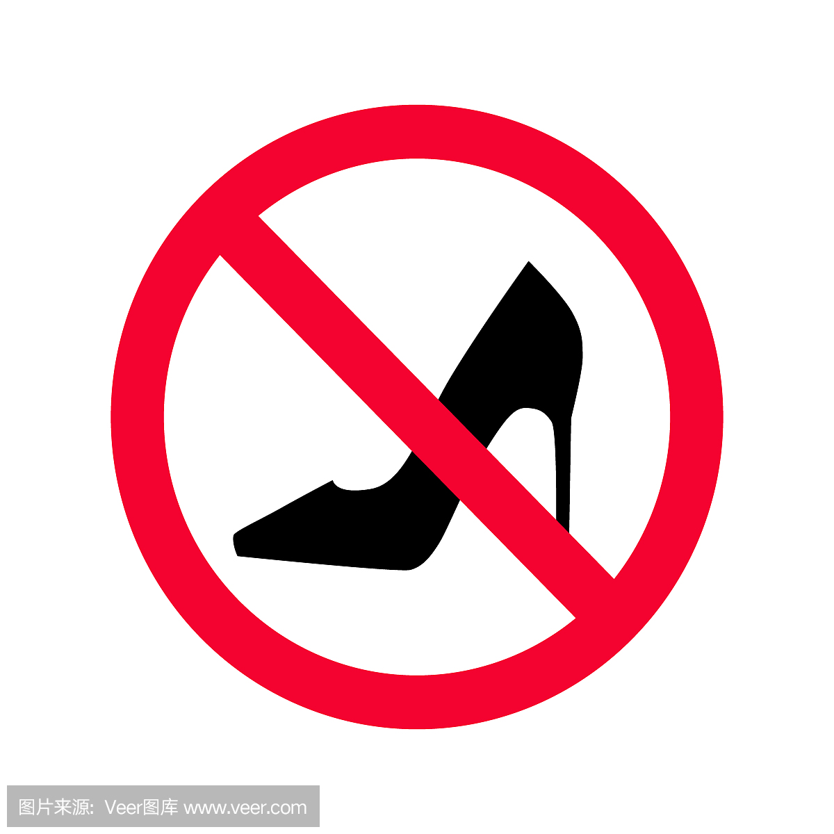 没有高跟鞋红色禁止标志。没有高跟鞋允许标志