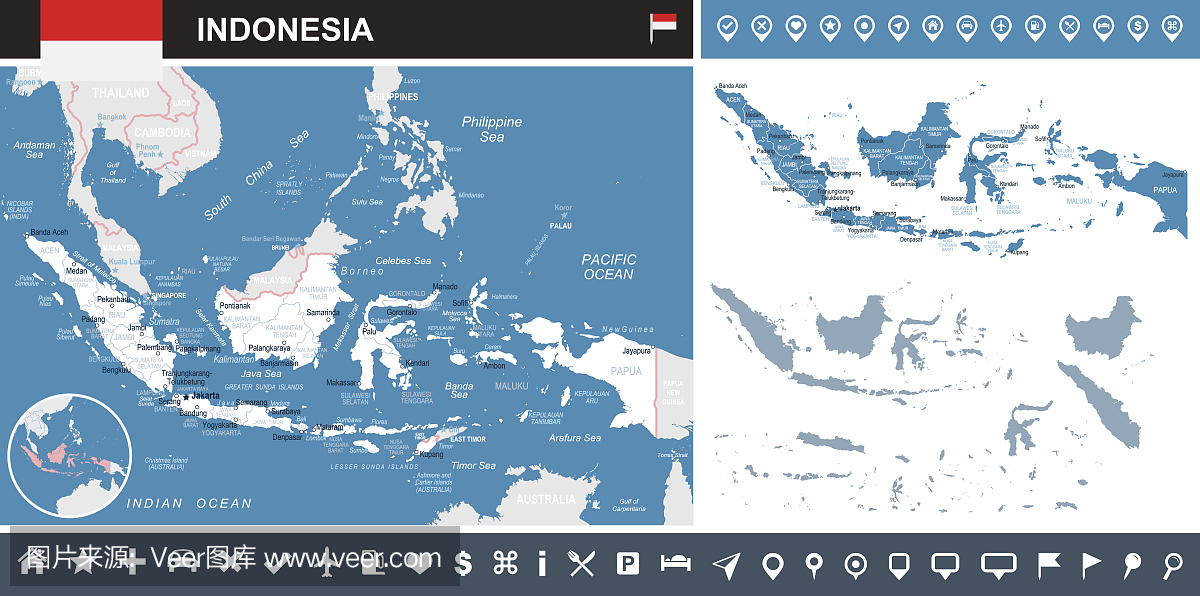 印度尼西亚 - 地图和国旗信息图