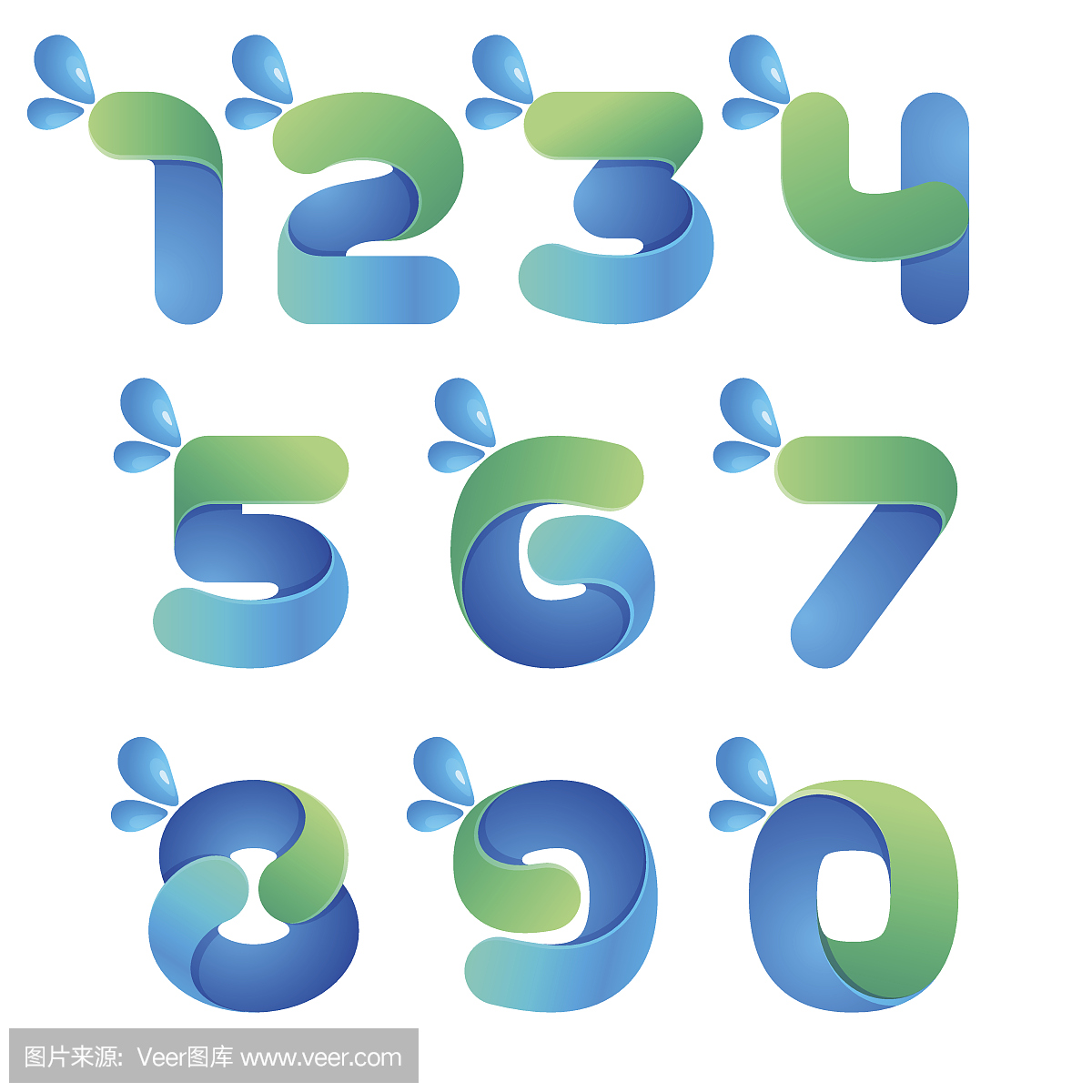 数字用水波和滴滴设置图标。