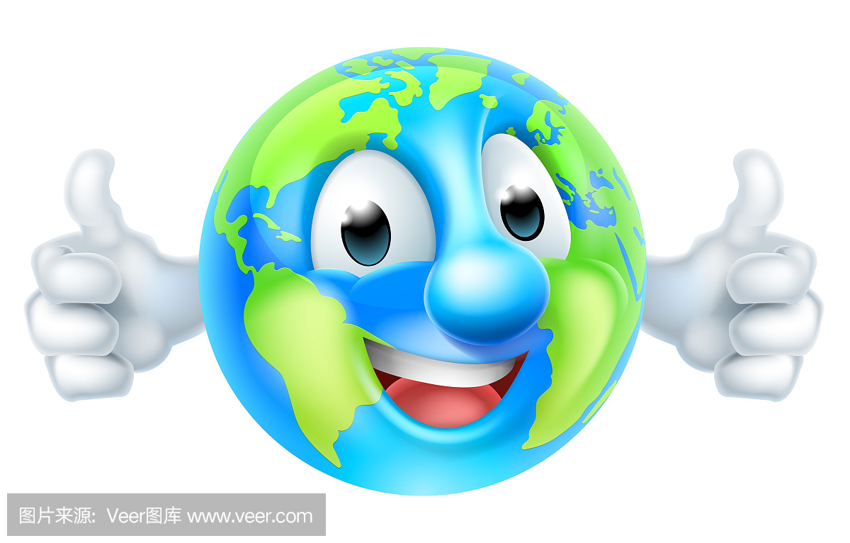 卡通世界地球日竖起大拇指全球字符
