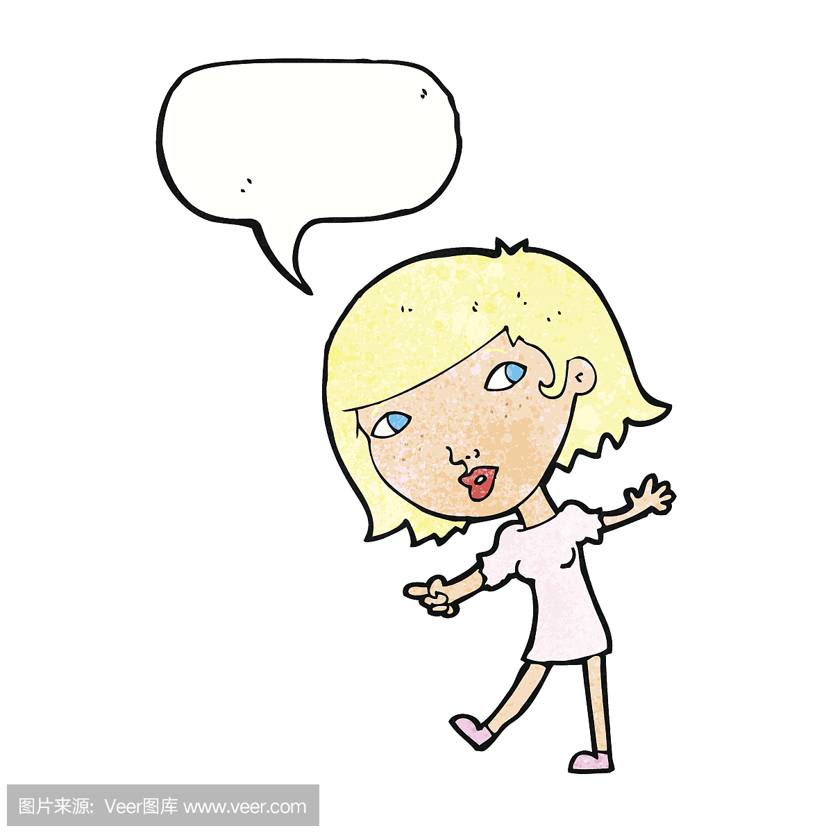 卡通快乐女孩打手势跟随演讲泡沫