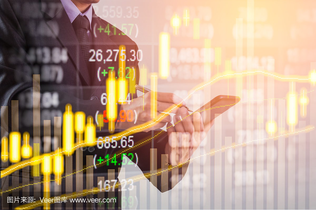 双重曝光商人股票金融交易。 LED市场金融指