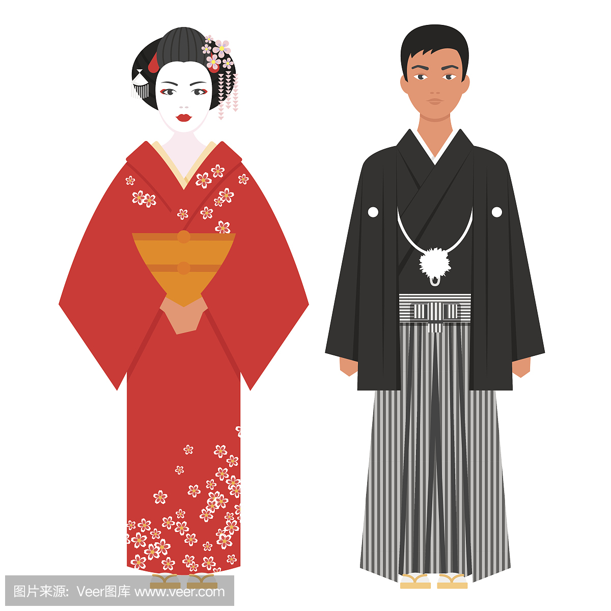 矢量平面风格插图的日本传统服装