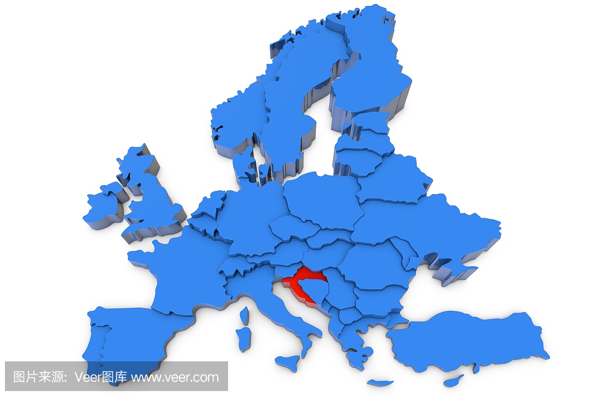 欧洲地图与克罗地亚红色