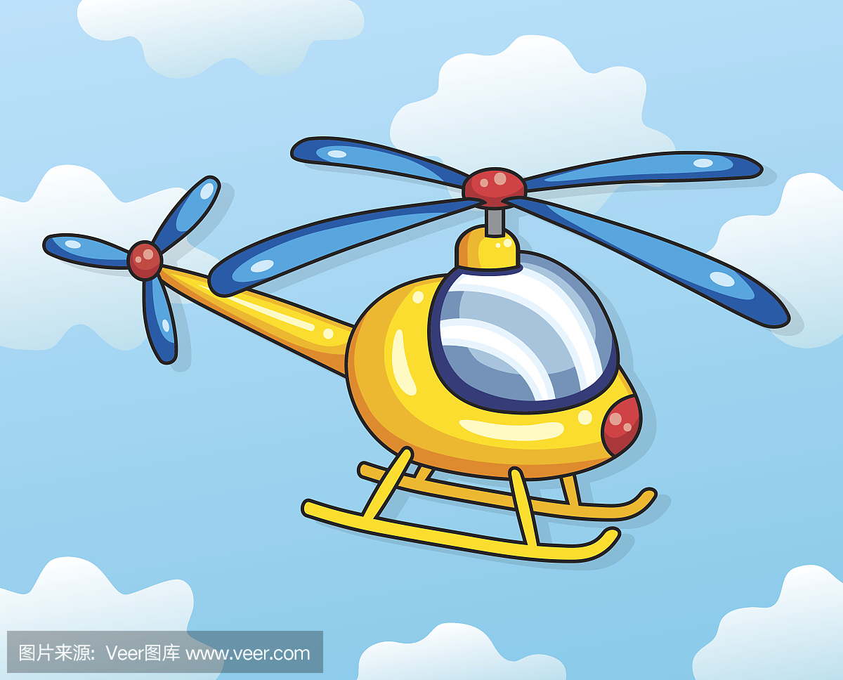 Yellow helicopter on a sky background.