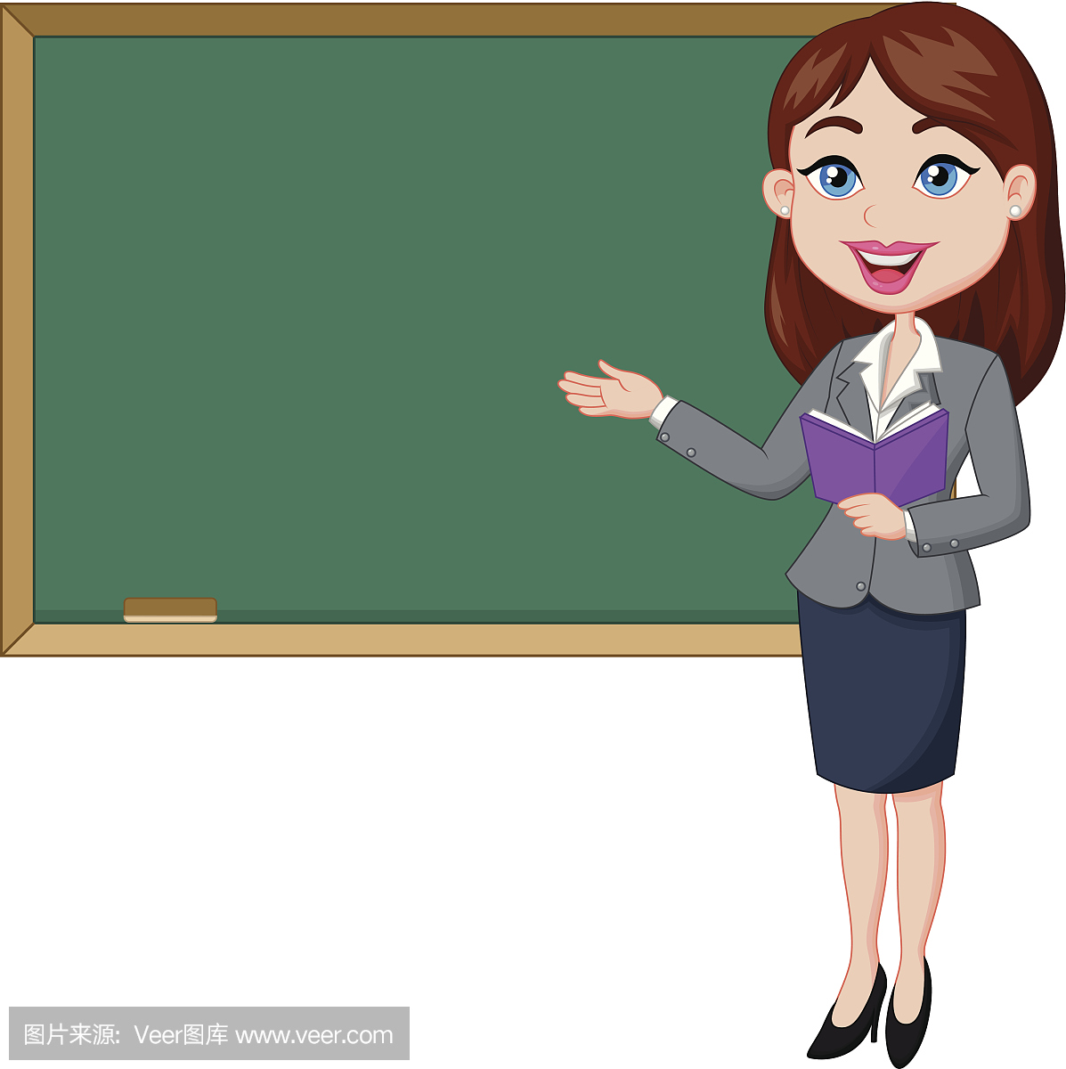 卡通女老师站在黑板旁边